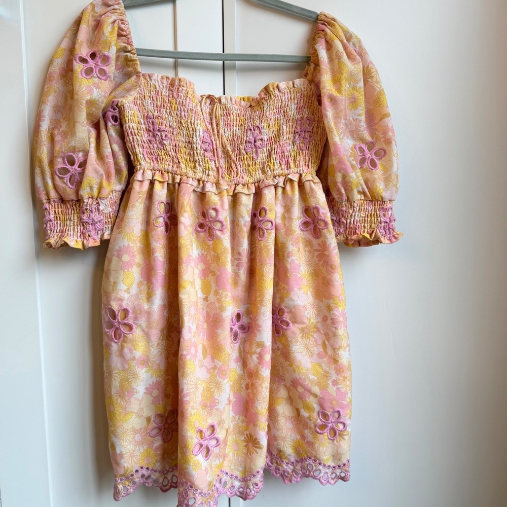 Floral Babydoll Dress Size M Cottagecore Puff Sleeve Smocked‎ Graduation Dress - Picture 4 of 11